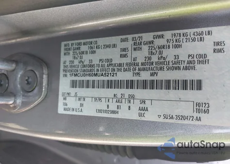 2021 Ford Escape Sel from USA, damaged, VIN 1FMCU0H60MUA52121